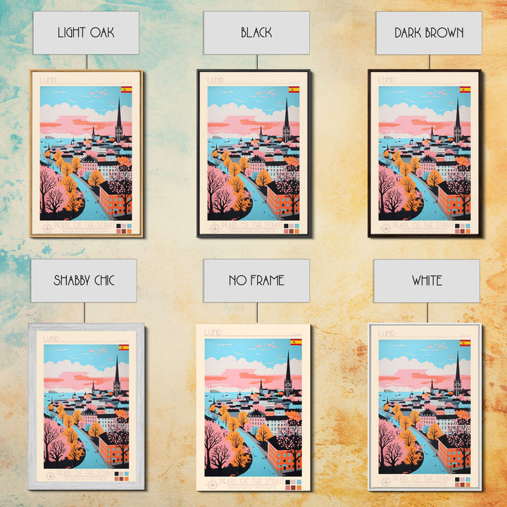 Lund Sweden Travel Poster Framed Canvas Print, Midcentury Modern Art, Pop Art Wall Decor, Scenic Art, Home and Office Decoration