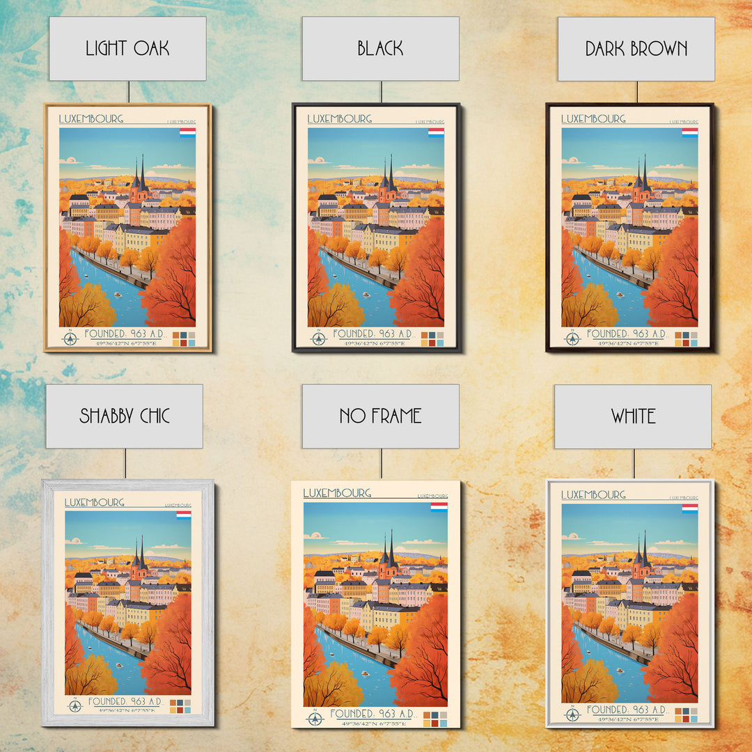 Luxembourg Luxembourg Travel Poster Framed Canvas Print, Midcentury Modern Art, Pop Art Wall Decor, Scenic Art, Bedroom and Living Room Decor