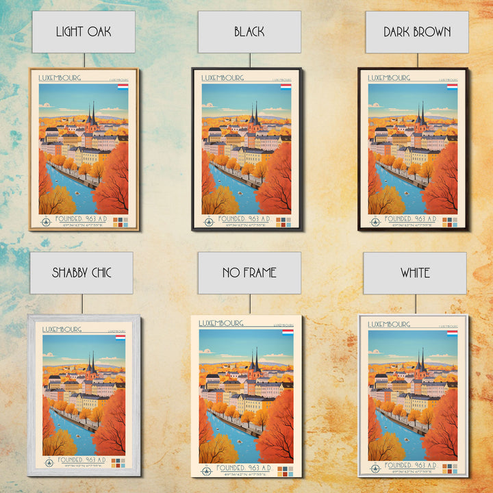 Luxembourg Luxembourg Travel Poster Framed Canvas Print, Midcentury Modern Art, Pop Art Wall Decor, Scenic Art, Bedroom and Living Room Decor