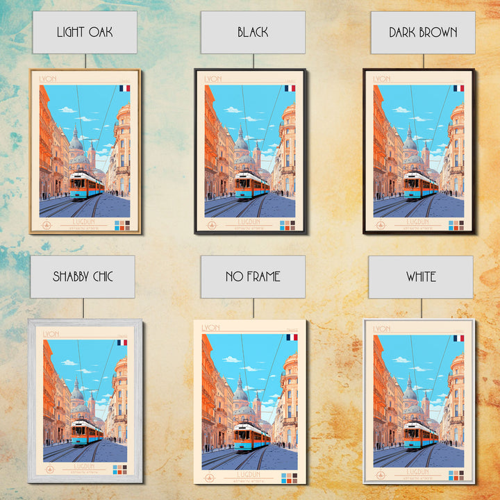 Lyon France Travel Poster Framed Canvas Print, Midcentury Modern Art, Pop Art Wall Decor, Scenic Bedroom Art, Office Decoration