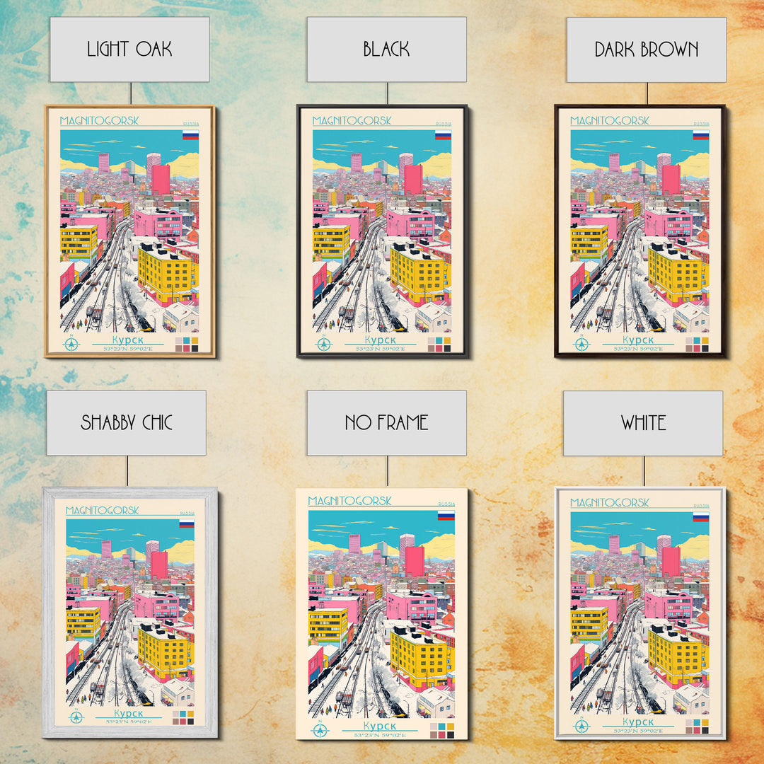 Magnitogorsk Russia Travel Poster Framed Canvas Print, Midcentury Modern Art, Pop Art Wall Decor, Scenic Living Room Art, Bedroom Gift