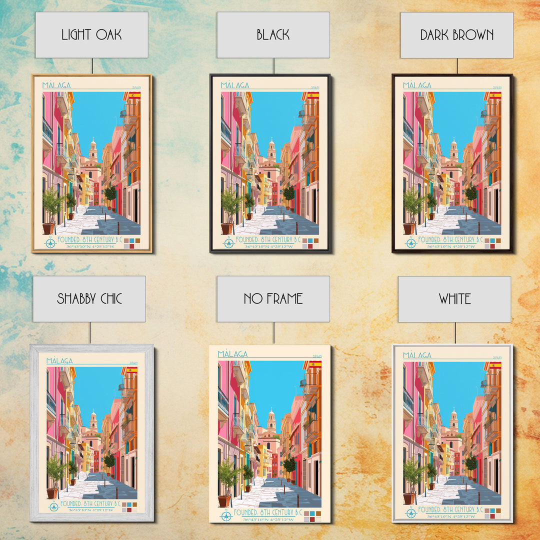 Málaga Spain Travel Poster Framed Canvas Print, Vintage Style, Pop Art Home Decor, Scenic Wall Art, Bedroom Decoration, Office Gift