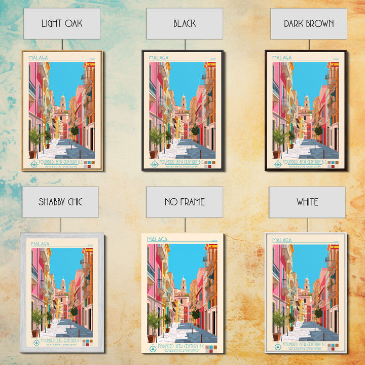 Málaga Spain Travel Poster Framed Canvas Print, Vintage Style, Pop Art Home Decor, Scenic Wall Art, Bedroom Decoration, Office Gift