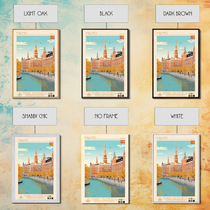 Malmö Sweden Travel Poster Framed Canvas Print, Midcentury Modern Art, Pop Art Wall Decor, Scenic Wall Art, Bedroom Decoration