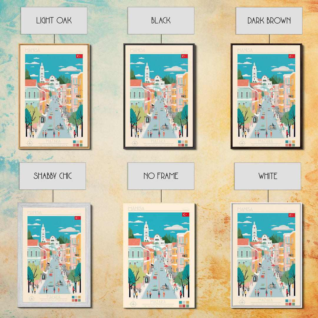 Manisa Turkey Travel Poster Framed Canvas Print, Midcentury Modern Art, Pop Art Wall Decor, Scenic Bedroom Art, Office Decoration