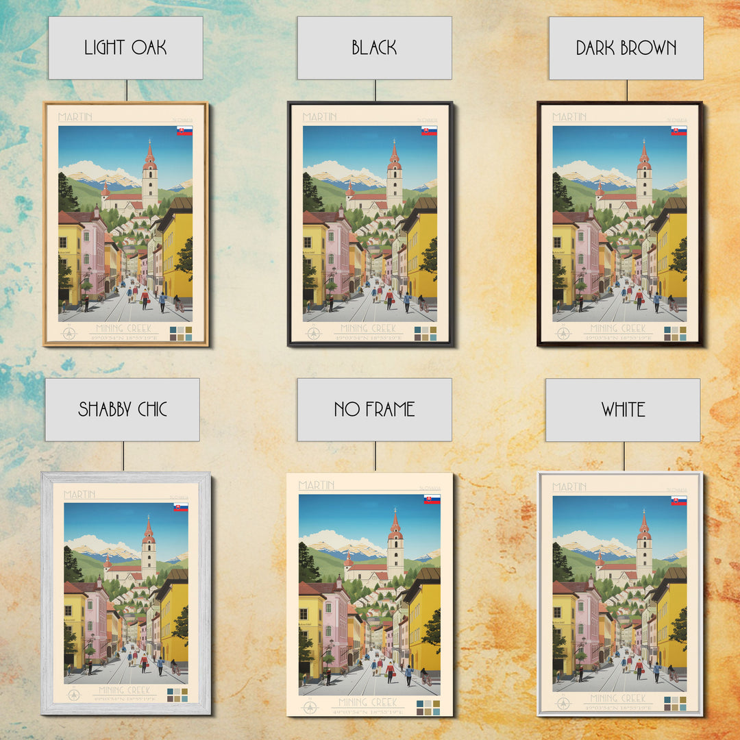 Martin Slovakia Travel Poster Framed Canvas Print, Midcentury Modern Art, Pop Art Wall Decor, Scenic Wall Art, Living Room Decoration, Office Art