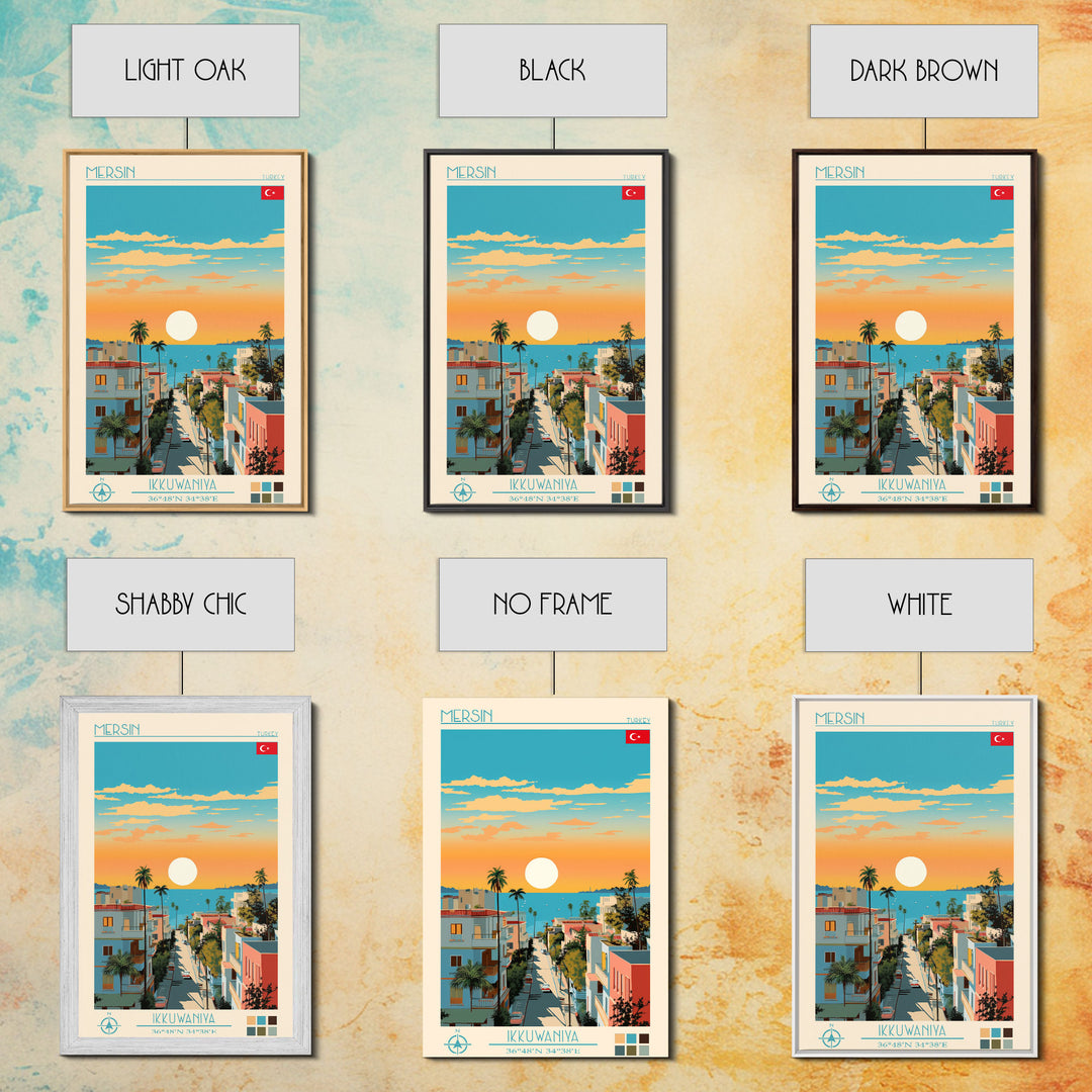 Mersin Turkey Travel Poster Framed Canvas Print, Midcentury Modern Art, Pop Art Wall Decor, Scenic Wall Art, Living Room Decoration, Office Gift