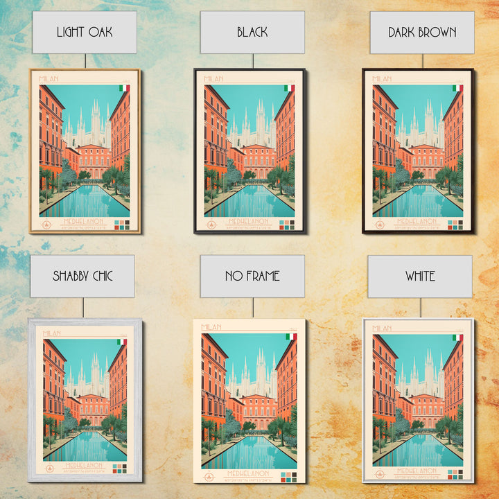 Milan Italy Travel Poster Framed Canvas Print, Midcentury Modern Art, Pop Art Wall Decor, Scenic Bedroom Art, Office Decoration