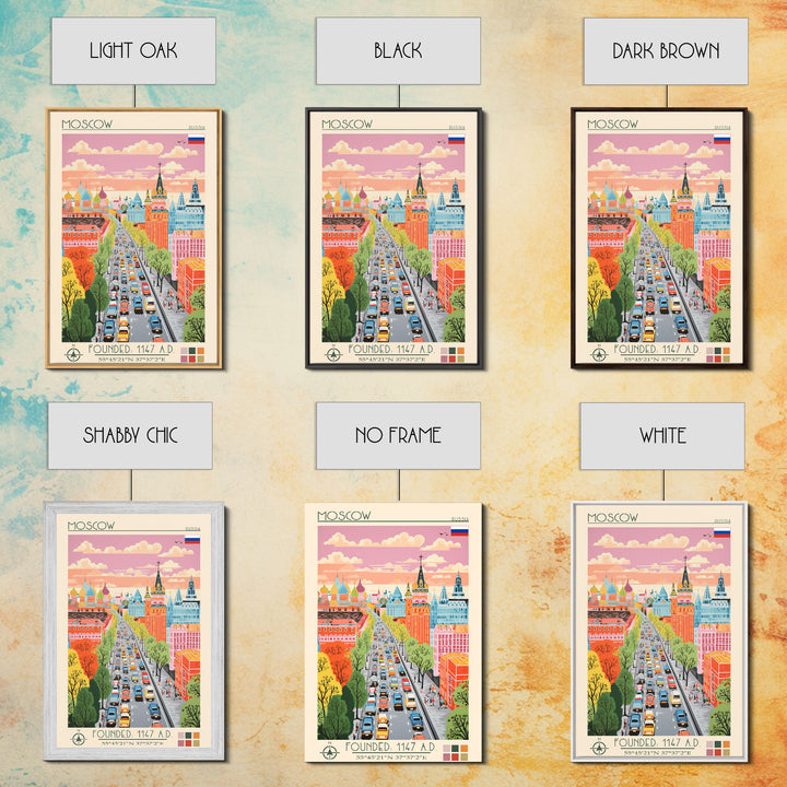 Moscow Russia Travel Poster Framed Canvas Print, Midcentury Modern Art, Pop Art Wall Decor, Scenic Wall Art, Living Room Decoration, Office Art