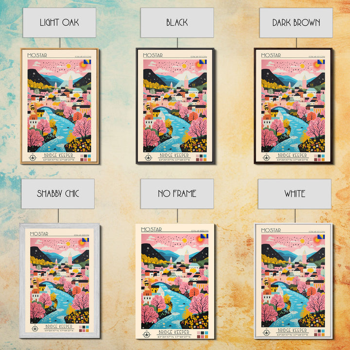 Mostar Bosnia and Herzegovina Travel Poster Framed Canvas Print, Midcentury Modern Art, Pop Art Wall Decor, Home Decor, Vacation Gift, Bedroom Art