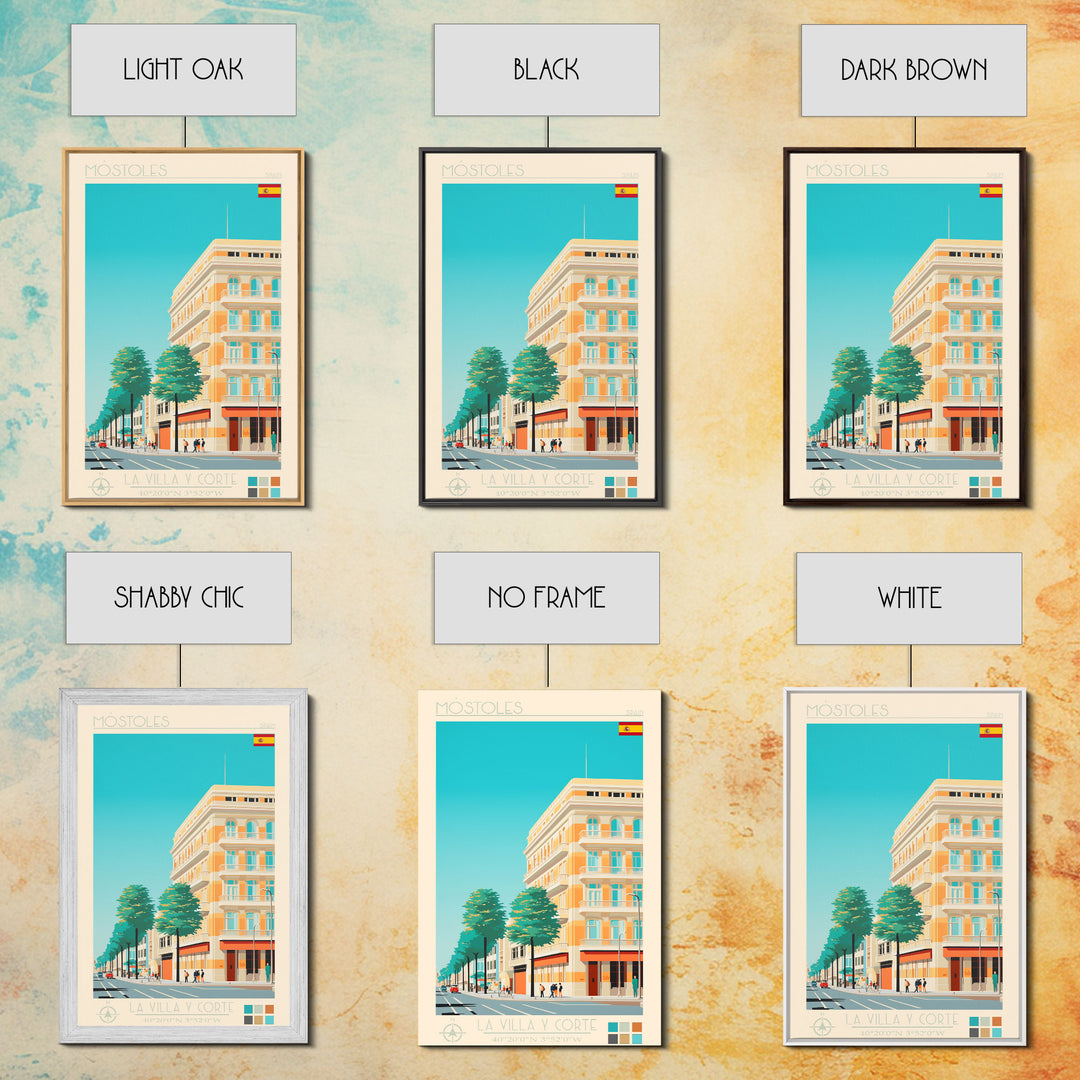 Mostoles Spain Travel Poster Framed Canvas Print, Midcentury Modern Art, Pop Art Wall Decor, Home Decor, Vacation Gift, Office Art