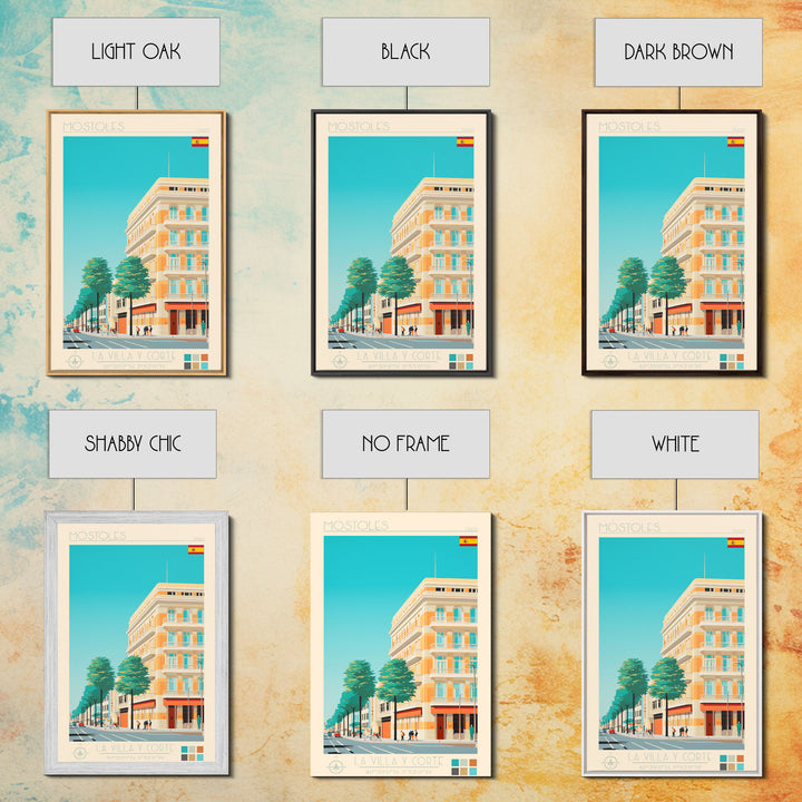 Mostoles Spain Travel Poster Framed Canvas Print, Midcentury Modern Art, Pop Art Wall Decor, Home Decor, Vacation Gift, Office Art