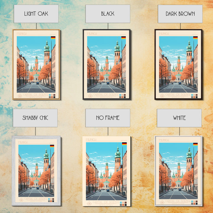 Munich Germany Travel Poster Framed Canvas Print, Midcentury Modern Art, Pop Art Wall Decor, Scenic Wall Art, Living Room Decoration, Office Gift