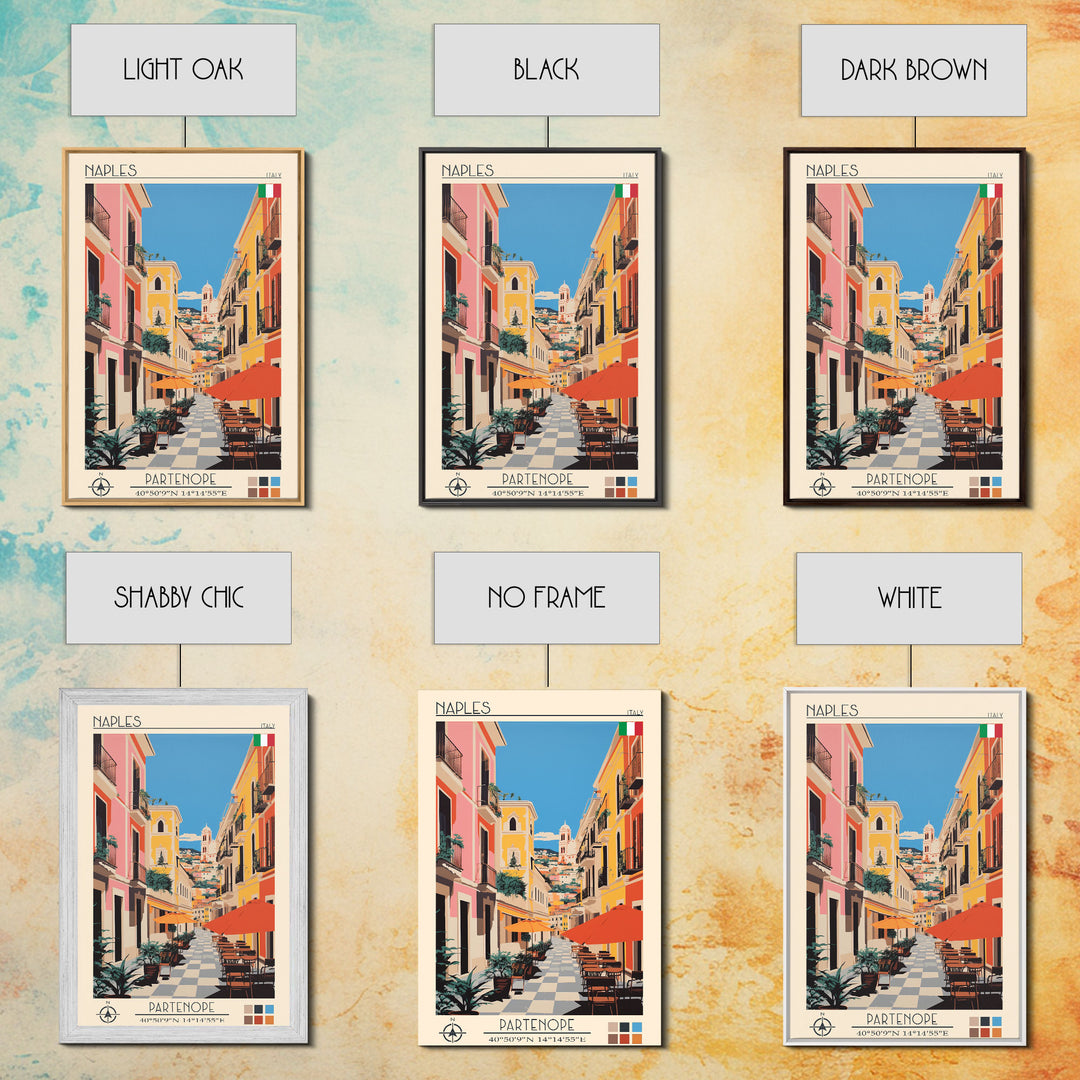 Naples Italy Travel Poster Framed Canvas Print, Midcentury Modern Art, Pop Art Wall Decor, Scenic Wall Art, Living Room Decoration, Office Art