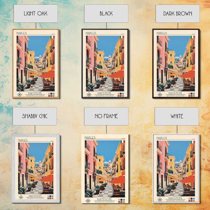 Naples Italy Travel Poster Framed Canvas Print, Midcentury Modern Art, Pop Art Wall Decor, Scenic Wall Art, Living Room Decoration, Office Art
