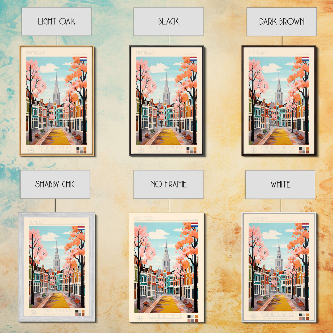 Nijmegen Netherlands Travel Poster Framed Canvas Print, Midcentury Modern Art, Pop Art Wall Decor, Scenic Living Room Art, Bedroom Gift