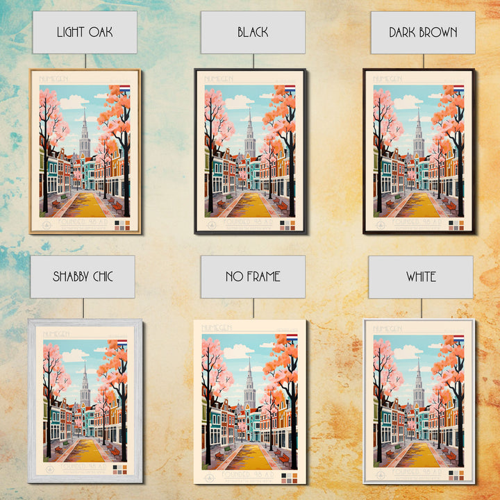 Nijmegen Netherlands Travel Poster Framed Canvas Print, Midcentury Modern Art, Pop Art Wall Decor, Scenic Living Room Art, Bedroom Gift