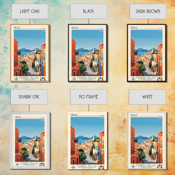 Nikaia Greece Travel Poster Framed Canvas Print, Midcentury Modern Art, Pop Art Wall Decor, Scenic Wall Art, Living Room Decoration, Office Art