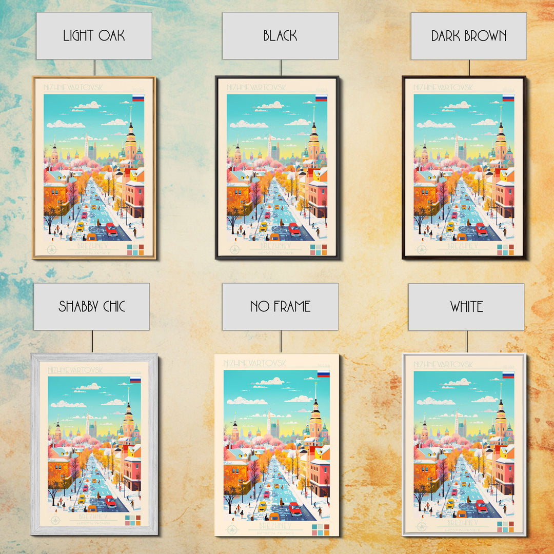 Nizhnevartovsk Russia Travel Poster Framed Canvas Print, Midcentury Modern Art, Pop Art Wall Decor, Scenic Wall Art, Living Room Decoration, Office Art