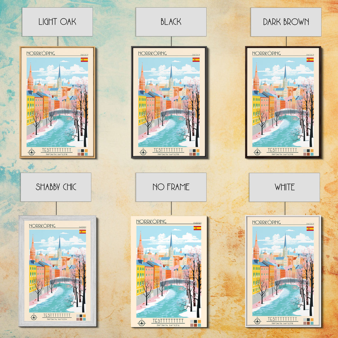 Norrköping Sweden Travel Poster Framed Canvas Print, Midcentury Modern Art, Pop Art Wall Decor, Home Decor, Vacation Gift, Office Art