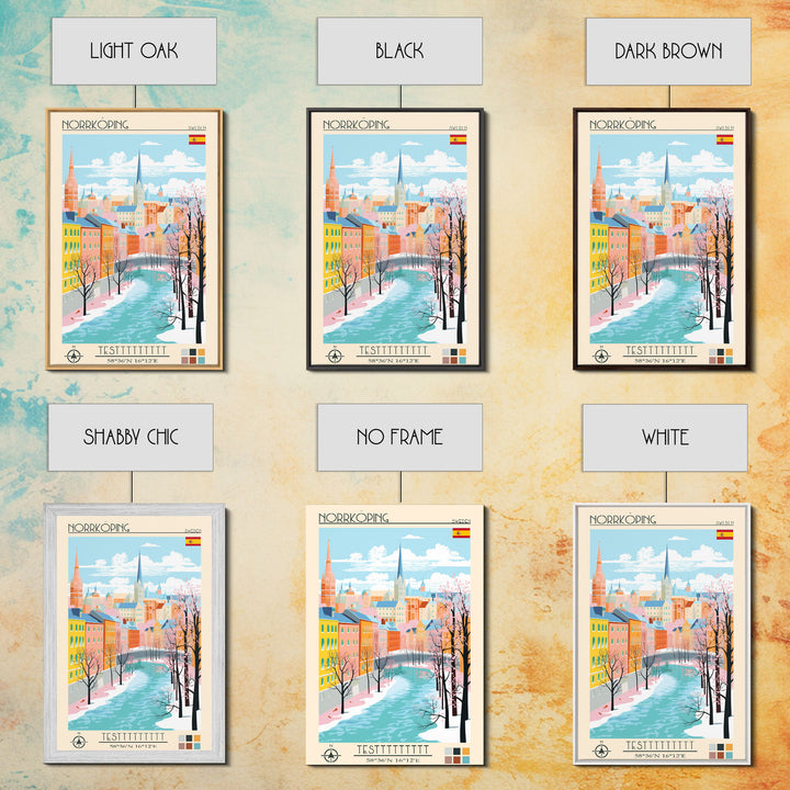Norrköping Sweden Travel Poster Framed Canvas Print, Midcentury Modern Art, Pop Art Wall Decor, Home Decor, Vacation Gift, Office Art