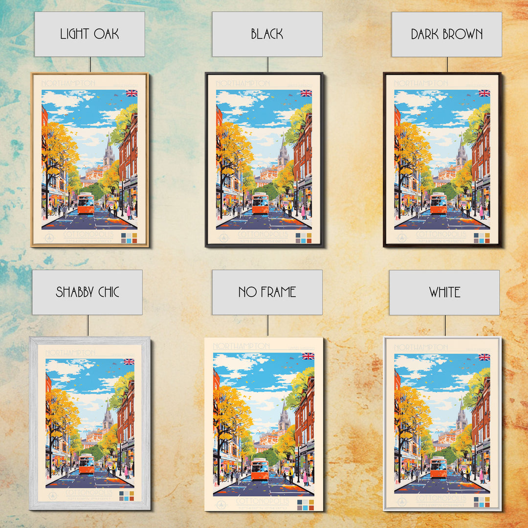 Northampton United Kingdom Travel Poster Framed Canvas Print, Midcentury Modern Art, Pop Art Wall Decor, Scenic Living Room Art, Bedroom Gift