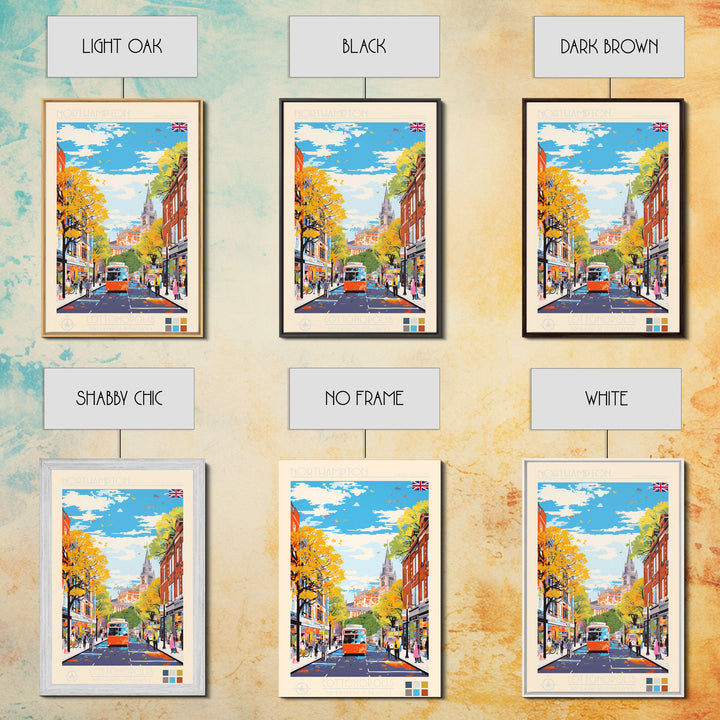 Northampton United Kingdom Travel Poster Framed Canvas Print, Midcentury Modern Art, Pop Art Wall Decor, Scenic Living Room Art, Bedroom Gift
