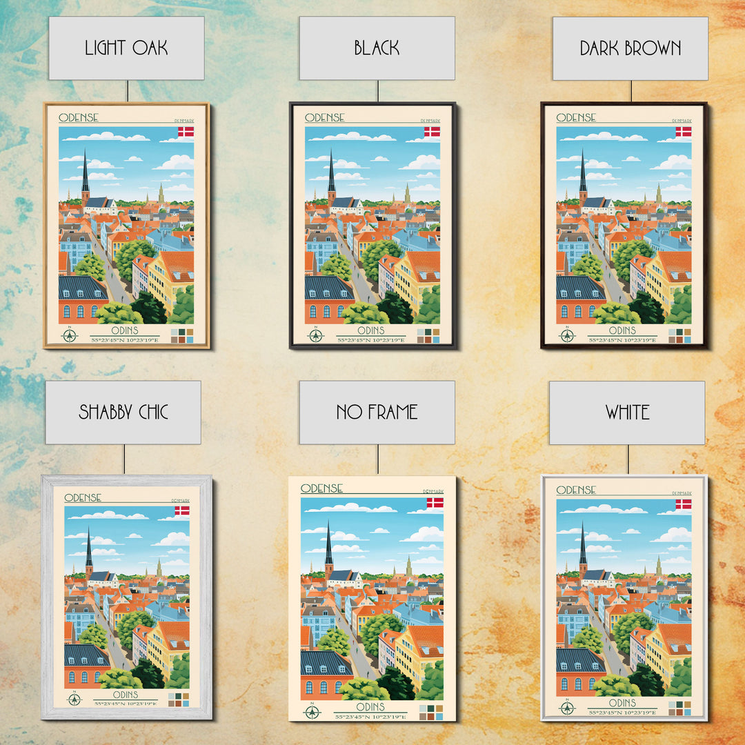 Odense Denmark Travel Poster Framed Canvas Print, Midcentury Modern Art, Pop Art Wall Decor, Scenic Wall Art, Living Room Decoration, Office Art