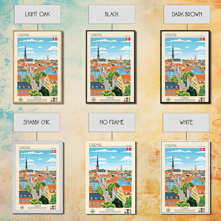 Odense Denmark Travel Poster Framed Canvas Print, Midcentury Modern Art, Pop Art Wall Decor, Scenic Wall Art, Living Room Decoration, Office Art