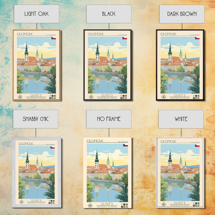 Olomouc Czech Republic Travel Poster Framed Canvas Print, Midcentury Modern Art, Pop Art Wall Decor, Scenic Wall Art, Living Room Decoration, Office Gift