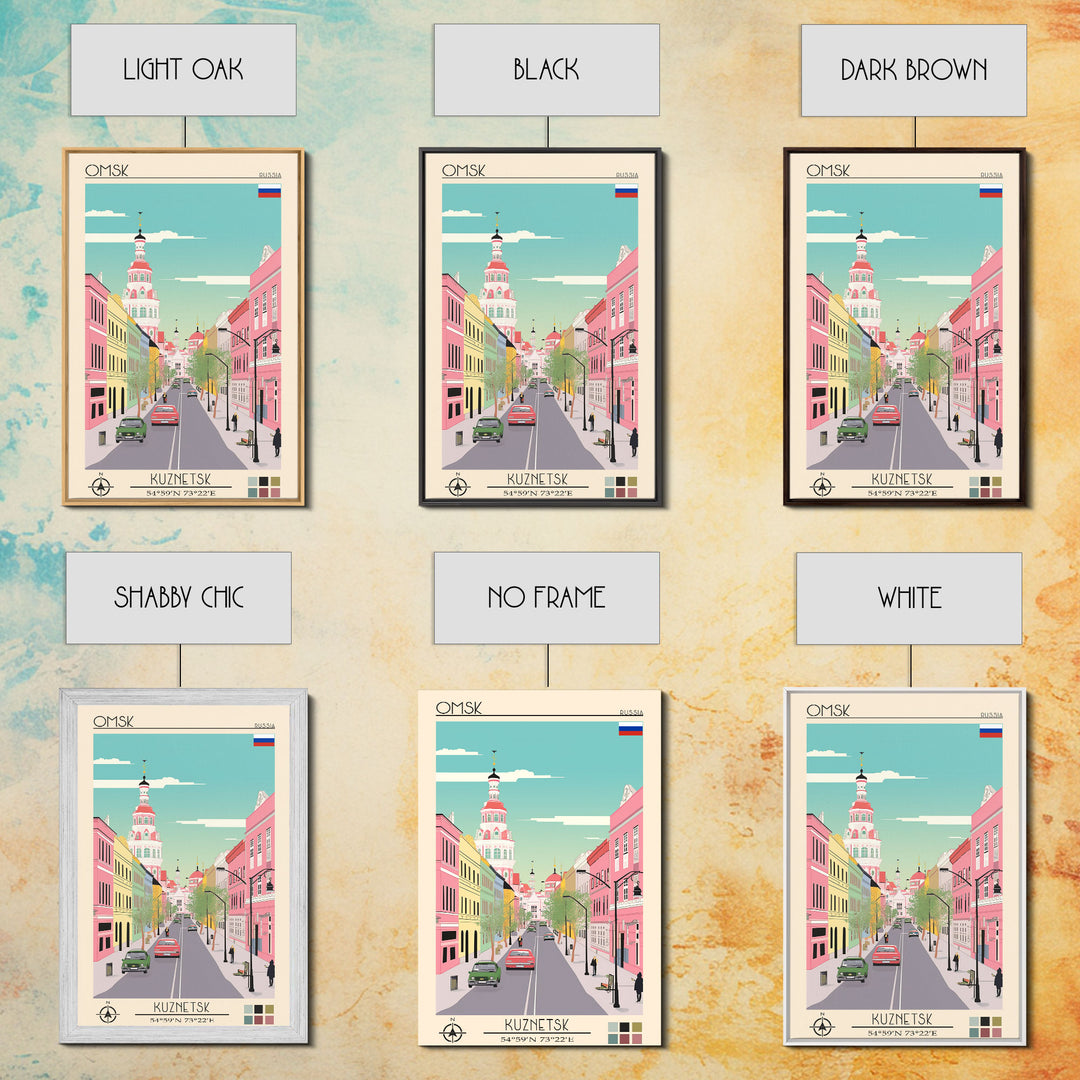 Omsk Russia Travel Poster Framed Canvas Print, Midcentury Modern Art, Pop Art Wall Decor, Scenic Wall Art, Living Room Decoration, Office Art