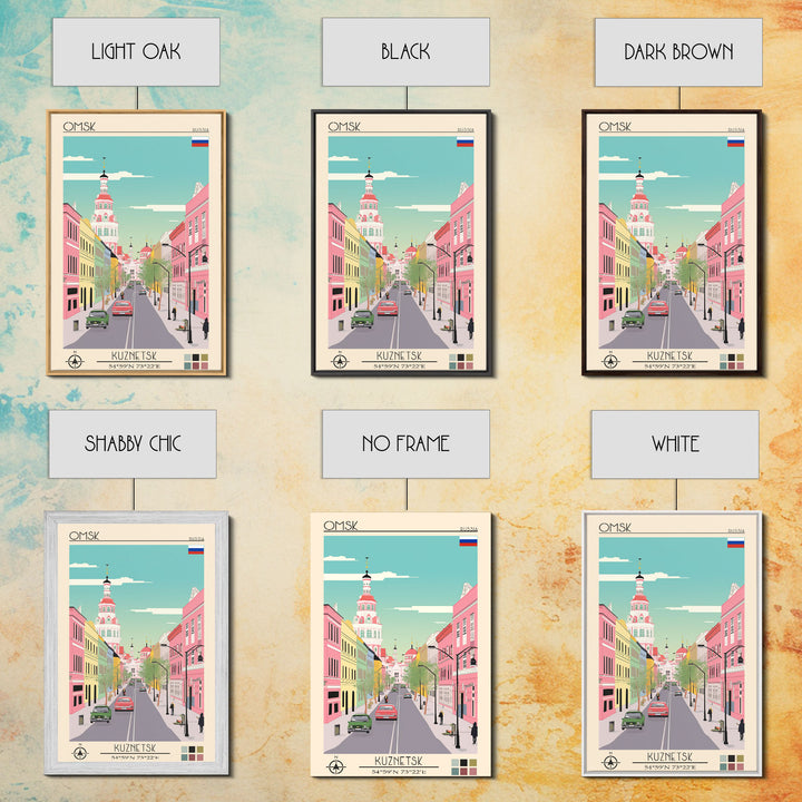 Omsk Russia Travel Poster Framed Canvas Print, Midcentury Modern Art, Pop Art Wall Decor, Scenic Wall Art, Living Room Decoration, Office Art