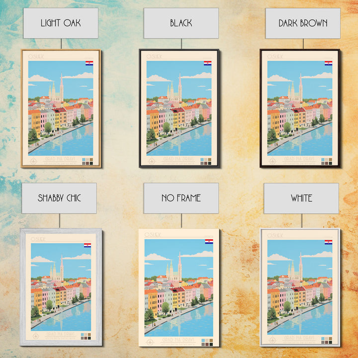 Osijek Croatia Travel Poster Framed Canvas Print, Midcentury Modern Art, Pop Art Wall Decor, Home Decor, Vacation Gift, Office Art