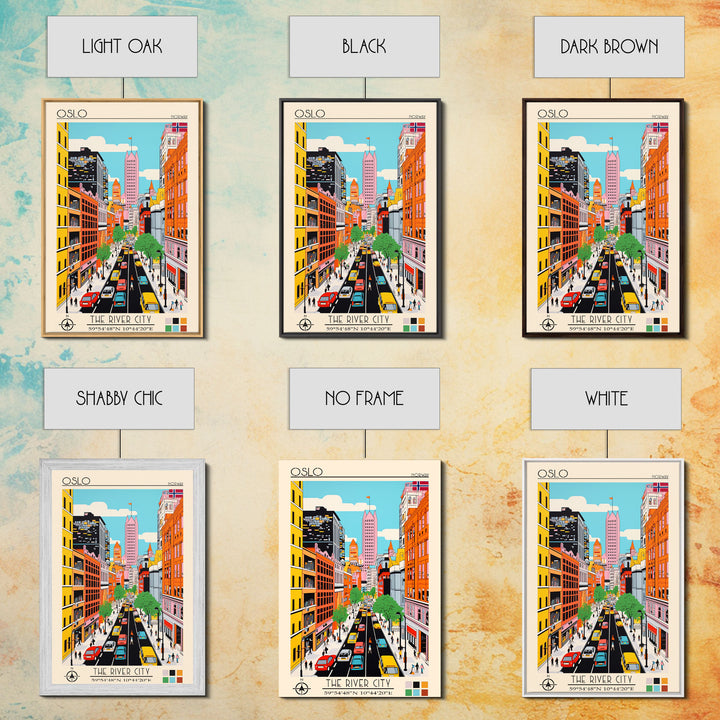 Oslo Norway Travel Poster Framed Canvas Print, Midcentury Modern Art, Pop Art Wall Decor, Scenic Living Room Art, Bedroom Gift
