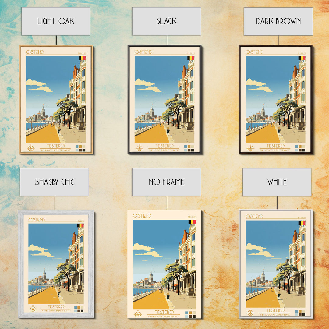 Ostend Belgium Travel Poster Framed Canvas Print, Midcentury Modern Art, Pop Art Wall Decor, Scenic Wall Art, Living Room Decoration, Office Art