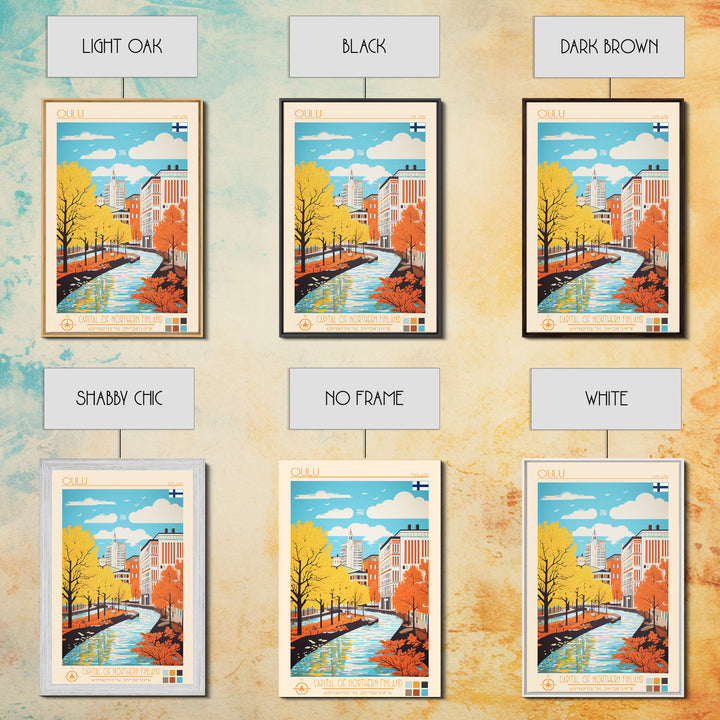 Oulu Finland Travel Poster Framed Canvas Print, Midcentury Modern Art, Pop Art Wall Decor, Scenic Wall Art, Living Room Decoration, Office Gift