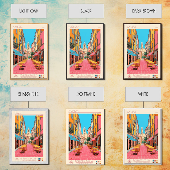 Oviedo Spain Travel Poster Framed Canvas Print, Midcentury Modern Art, Pop Art Wall Decor, Scenic Wall Art, Bedroom Decoration