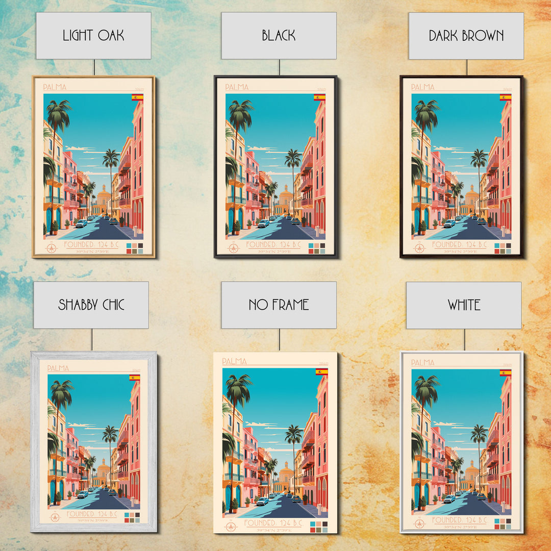 Palma Spain Travel Poster Framed Canvas Print, Vintage Style, Pop Art Home Decor, Scenic Wall Art, Bedroom Decoration, Office Gift