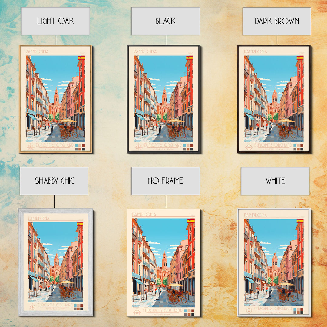 Pamplona Spain Travel Poster Framed Canvas Print, Midcentury Modern Art, Pop Art Wall Decor, Home Decor, Vacation Gift, Office Art