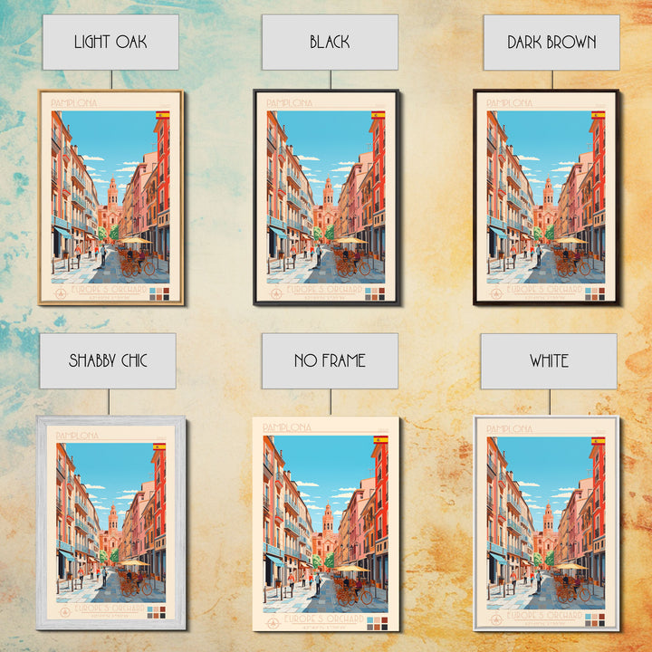 Pamplona Spain Travel Poster Framed Canvas Print, Midcentury Modern Art, Pop Art Wall Decor, Home Decor, Vacation Gift, Office Art