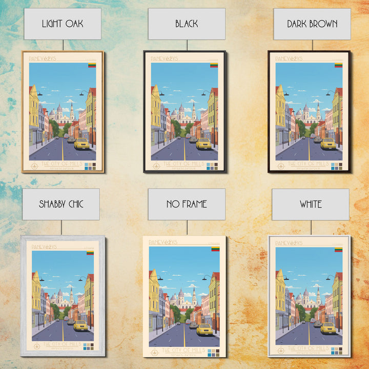 Panevėžys Lithuania Travel Poster Framed Canvas Print, Midcentury Modern Art, Pop Art Wall Decor, Scenic Living Room Art, Bedroom Gift