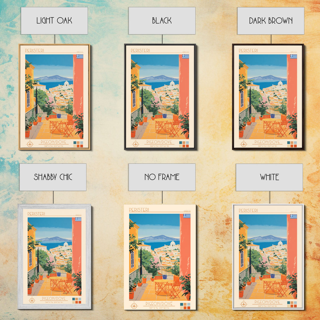 Peristeri Greece Travel Poster Framed Canvas Print, Midcentury Modern Art, Pop Art Wall Decor, Scenic Bedroom Art, Office Decoration
