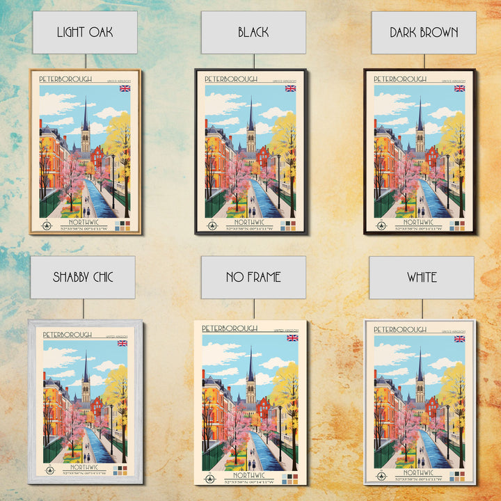 Peterborough United Kingdom Travel Poster Framed Canvas Print, Midcentury Modern Art, Pop Art Wall Decor, Home Decor, Vacation Gift, Office Art