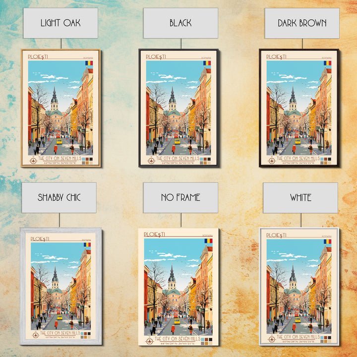 Ploiești Romania Travel Poster Framed Canvas Print, Midcentury Modern Art, Pop Art Wall Decor, Scenic Wall Art, Bedroom Decoration