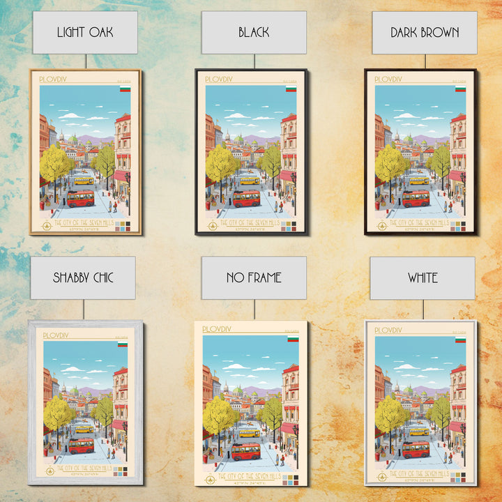Plovdiv Bulgaria Travel Poster Framed Canvas Print, Midcentury Modern Art, Pop Art Wall Decor, Living Room Art, Home Decoration