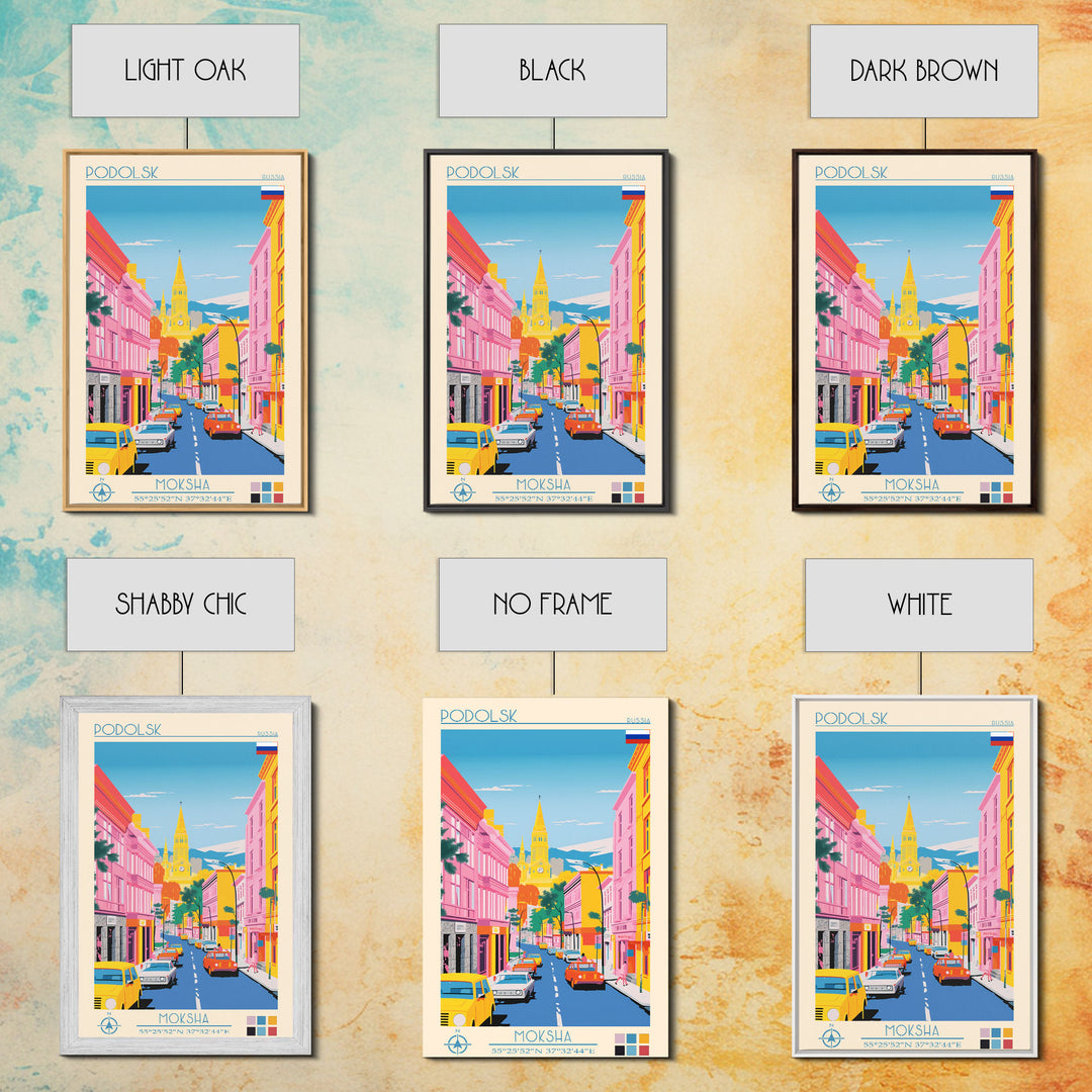 Podolsk Russia Travel Poster Framed Canvas Print, Midcentury Modern Art, Pop Art Wall Decor, Home Decor, Vacation Gift, Office Art