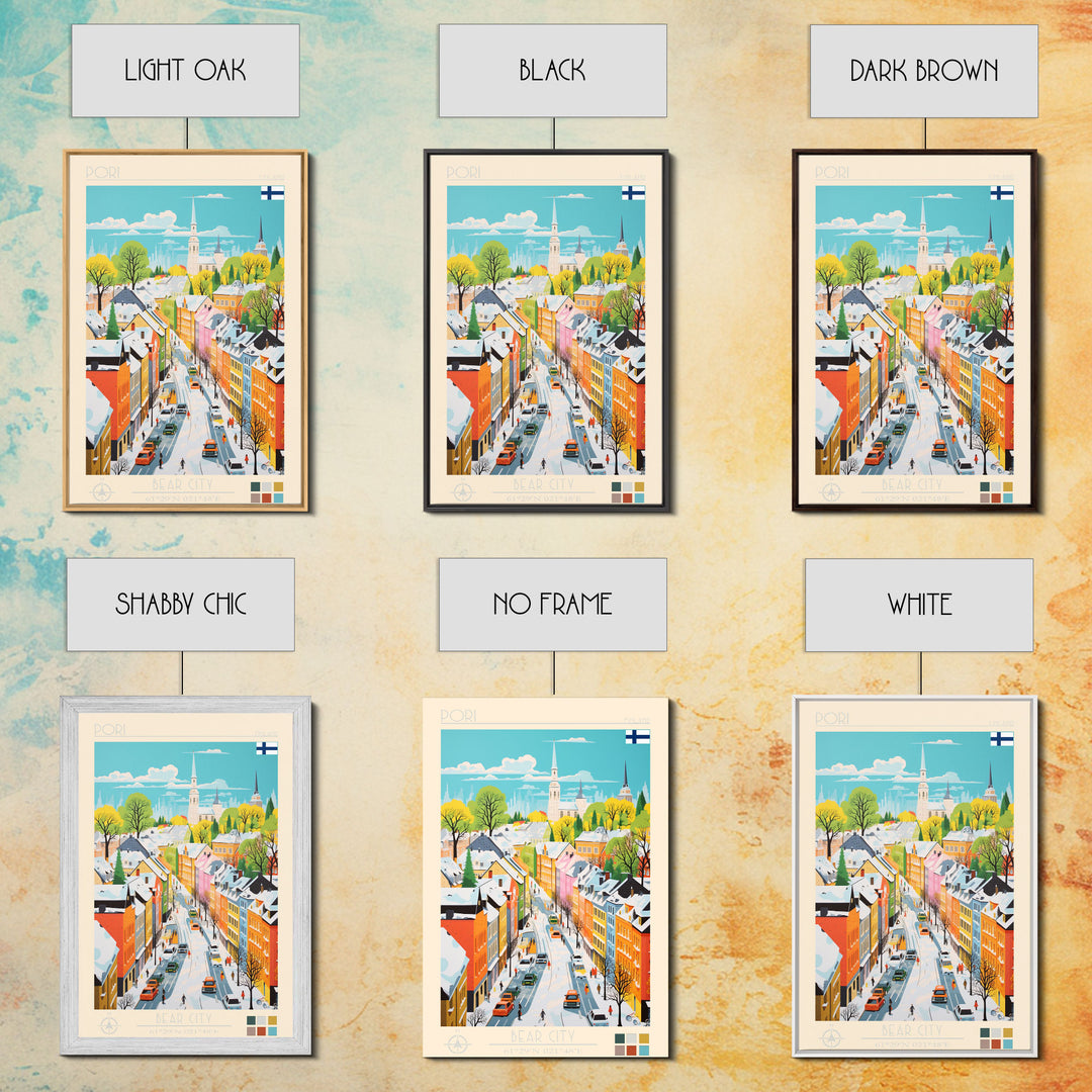 Pori Finland Travel Poster Framed Canvas Print, Midcentury Modern Art, Pop Art Wall Decor, Home Decor, Vacation Gift, Bedroom Art