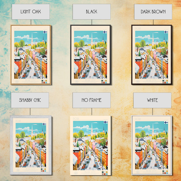 Pori Finland Travel Poster Framed Canvas Print, Midcentury Modern Art, Pop Art Wall Decor, Home Decor, Vacation Gift, Bedroom Art