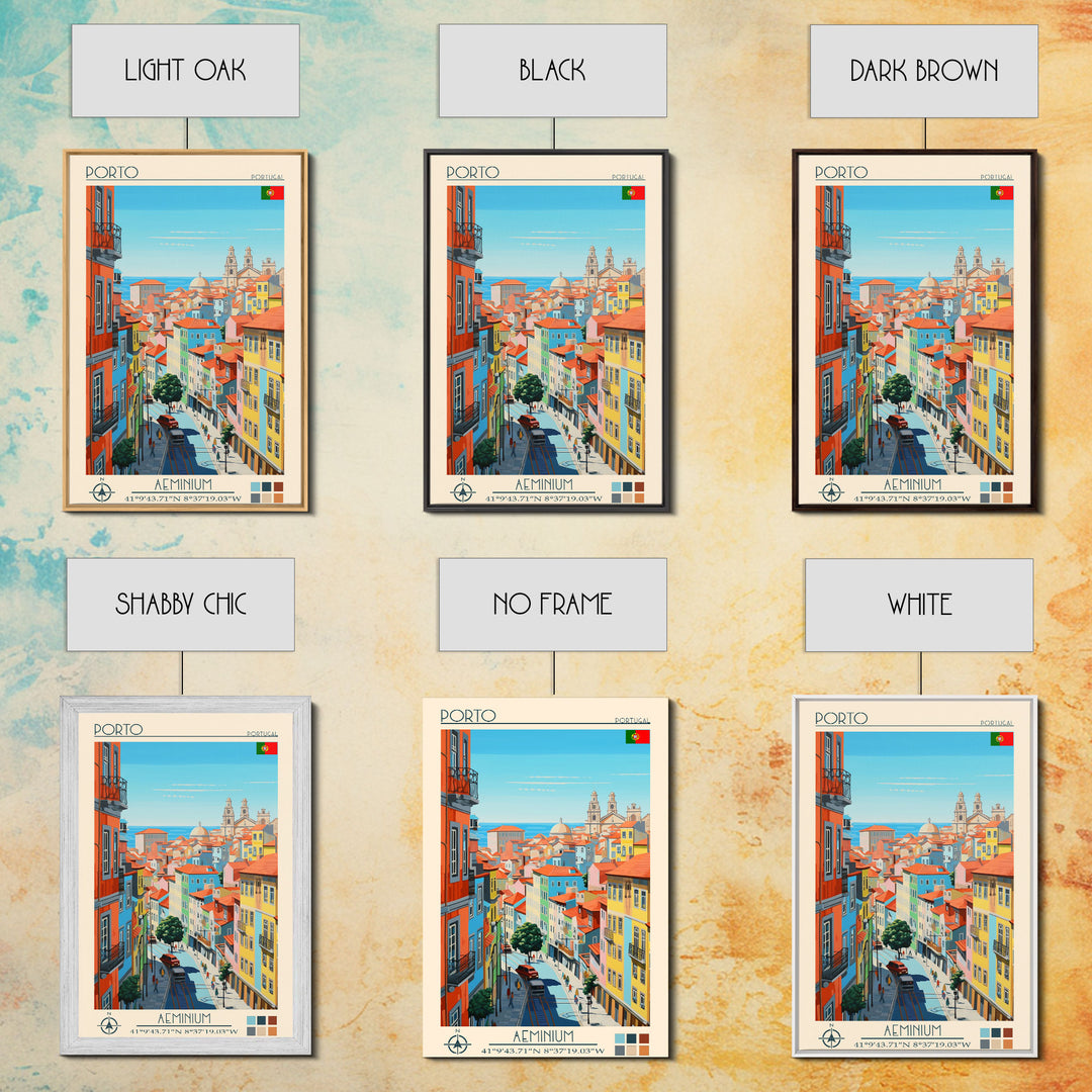 Porto Portugal Travel Poster Framed Canvas Print, Midcentury Modern Art, Pop Art Wall Decor, Scenic Wall Art, Living Room Decoration, Office Gift