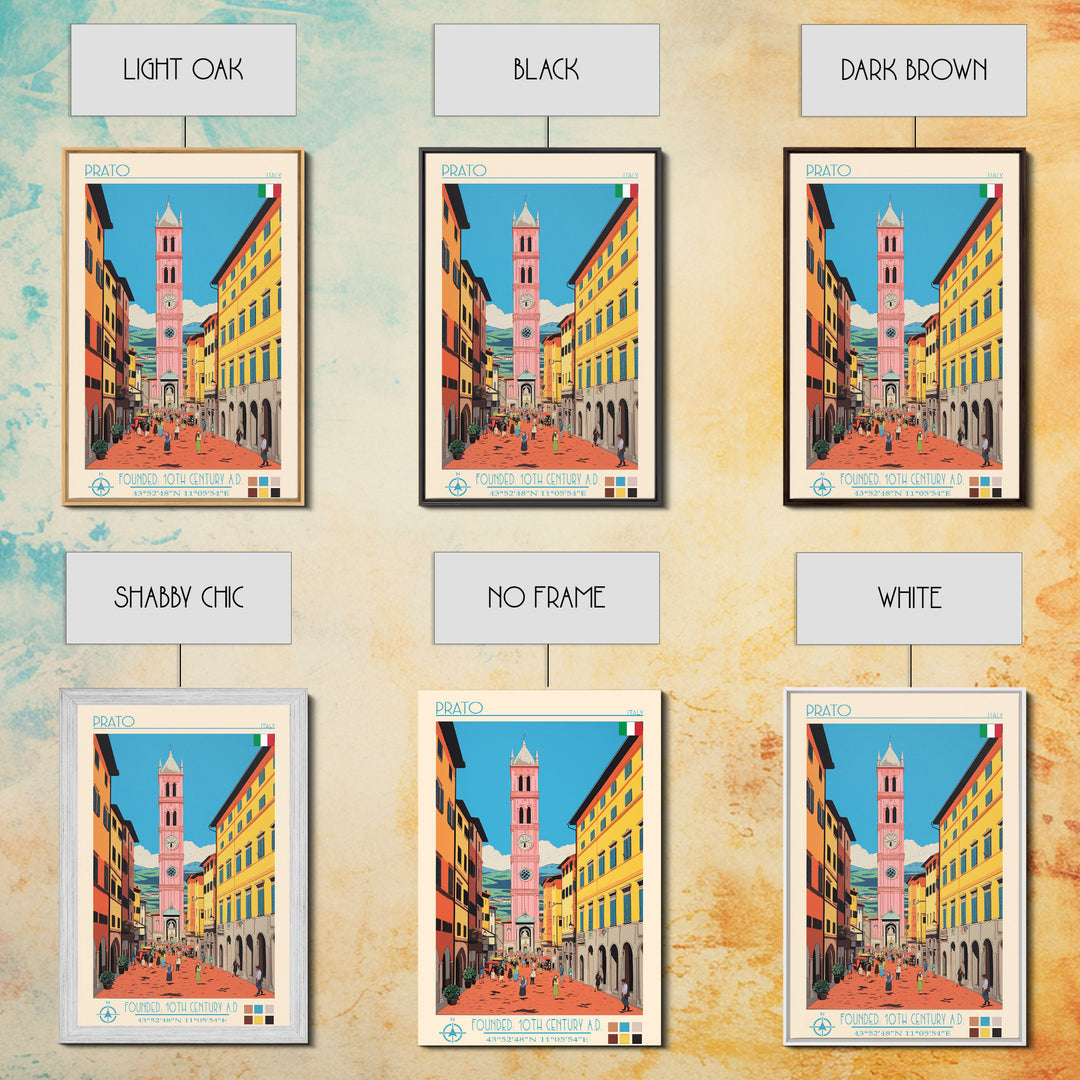 Prato Italy Travel Poster Framed Canvas Print, Midcentury Modern Art, Pop Art Wall Decor, Home Decor, Vacation Gift, Office Art